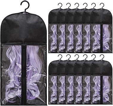 12PCS Hair Extension Holder Wig Storage Bags with Hanger for Multiple Wigs, Dust-proof Wig Hanger... | Amazon (US)