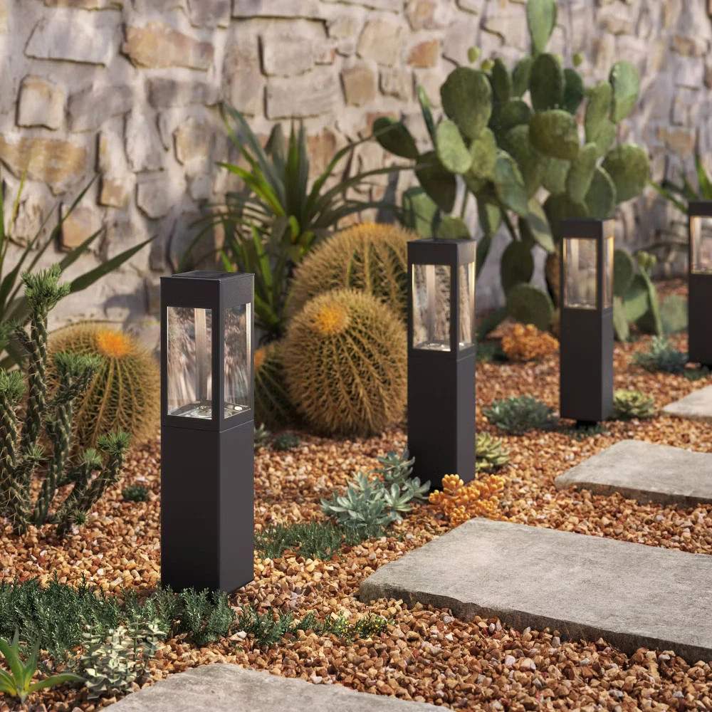 6pk Square Bollard Solar LED Outdoor Path Lights Matte Black - Threshold | eBay US