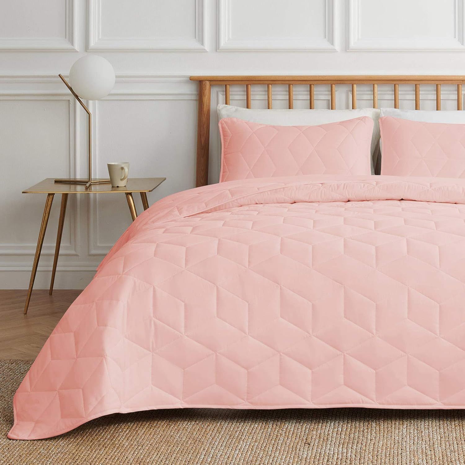 VEEYOO King Quilt Set Bedspread - 3 Pieces Pink Quilt Set King with Shams, Soft Microfiber Lightw... | Amazon (CA)