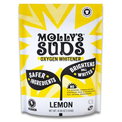 Molly's Suds Oxygen Whitener | Powerful Bleach Alternative, Chlorine Free & Color Safe | Brightens Whites and Removes Stains (Lemon Essential Oil - 41.09 oz) | Amazon (US)