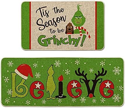 Tis The Season to be Grinchy Believe Decorative Grinch Kitchen Mats Set of 2 , Green Christmas Xm... | Amazon (US)