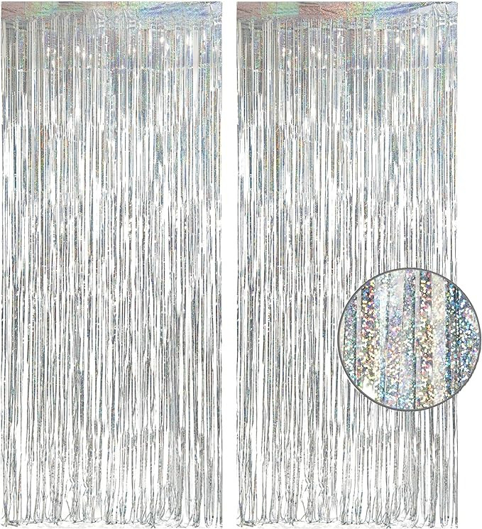 Silver Foil Fringe Tinsel Backdrop - GREATRIL Metallic Tinsel Streamers Curtains for 2026 NYE/Pro... | Amazon (US)