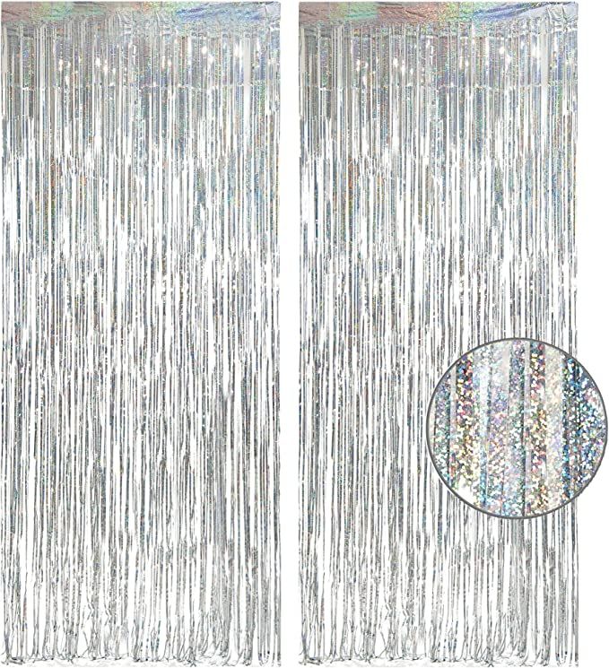 GREATRIL Silver Foil Fringe Tinsel Backdrop Glitter Party Streamers Backdrop Curtains for Birthda... | Amazon (US)