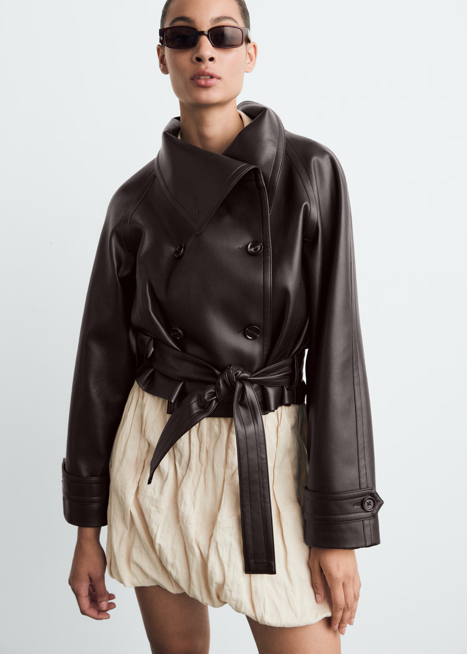 Maxi-jacket with leather-effect lapels - Women | MANGO United Kingdom | MANGO (UK)