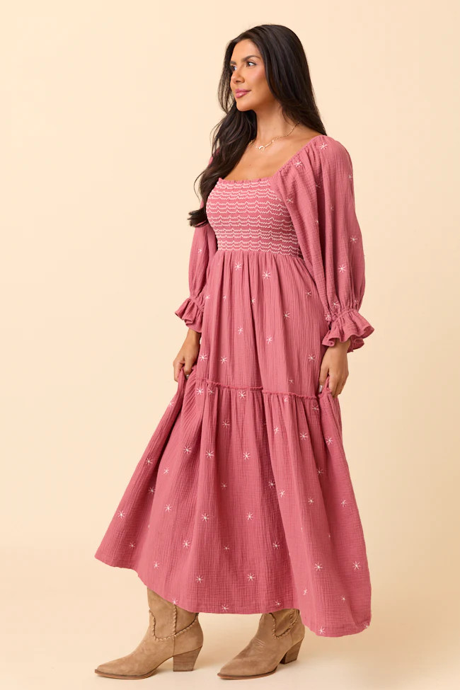 Dress To Impress Mauve Floral Stitched Smocked Top Dress SALE | Pink Lily