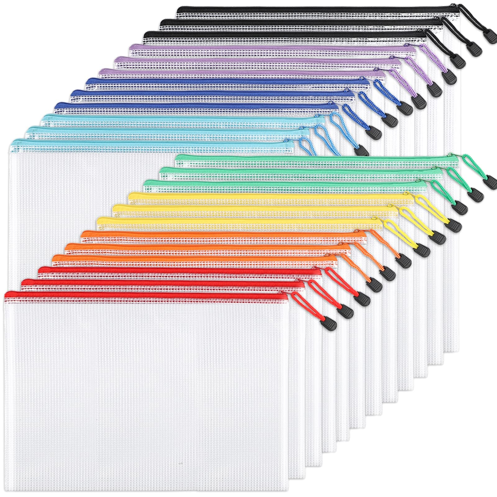 EOOUT 24pcs Mesh Zipper Pouch Bags, A4 Zipper Bags for Organizing Storage, Waterproof Zipper Pouches, Letter Size, File Bags for School, Toys, Puzzle, Board Games and Office Supplies | Amazon (US)