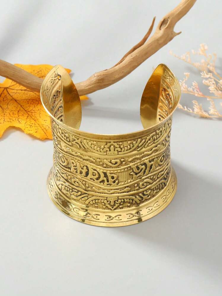 1pc Retro Style Armlet With Open End, Featuring Ancient Text And Flower Pattern | SHEIN