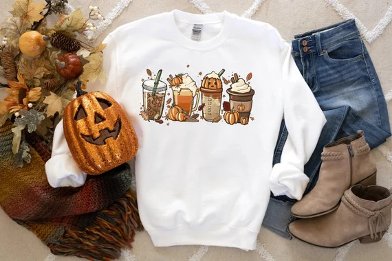 Fall Coffee Sweatshirt Cute Fall Shirt Vintage Fall Shirt - Etsy | Etsy (US)