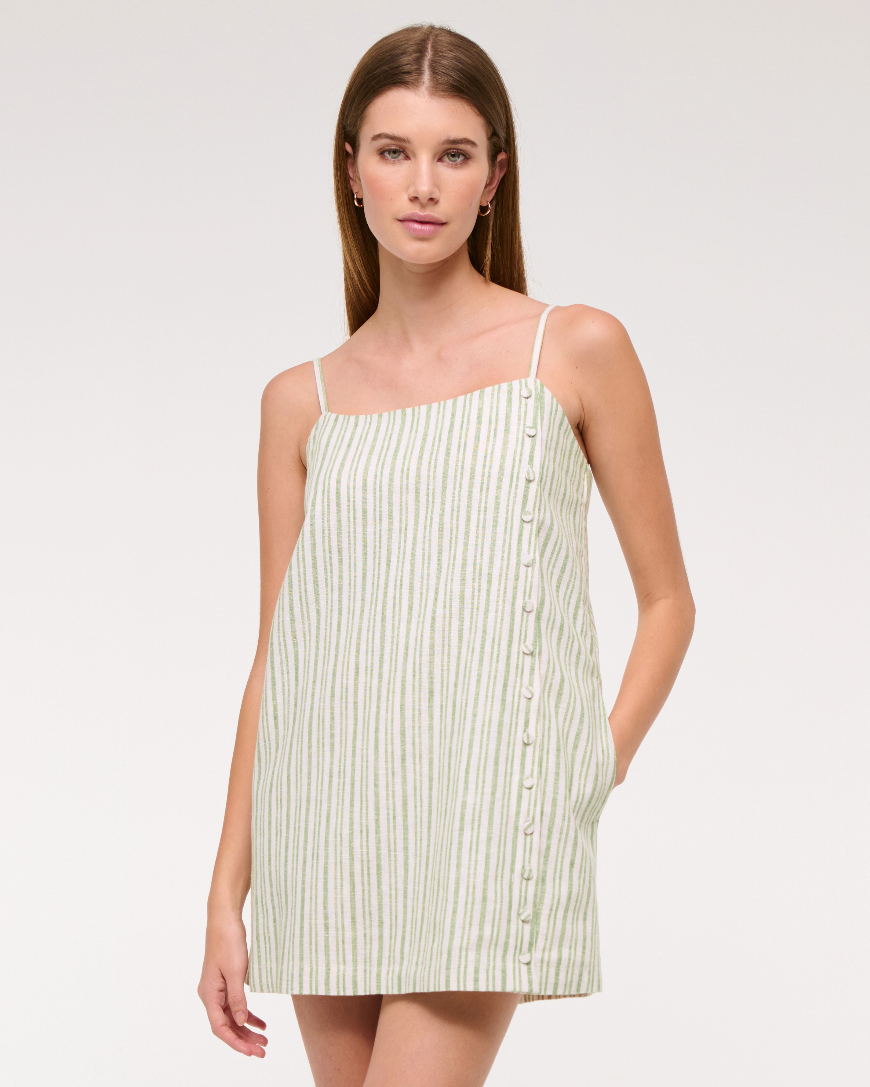 Linen-Blend Button Skort | Abercrombie & Fitch (US)