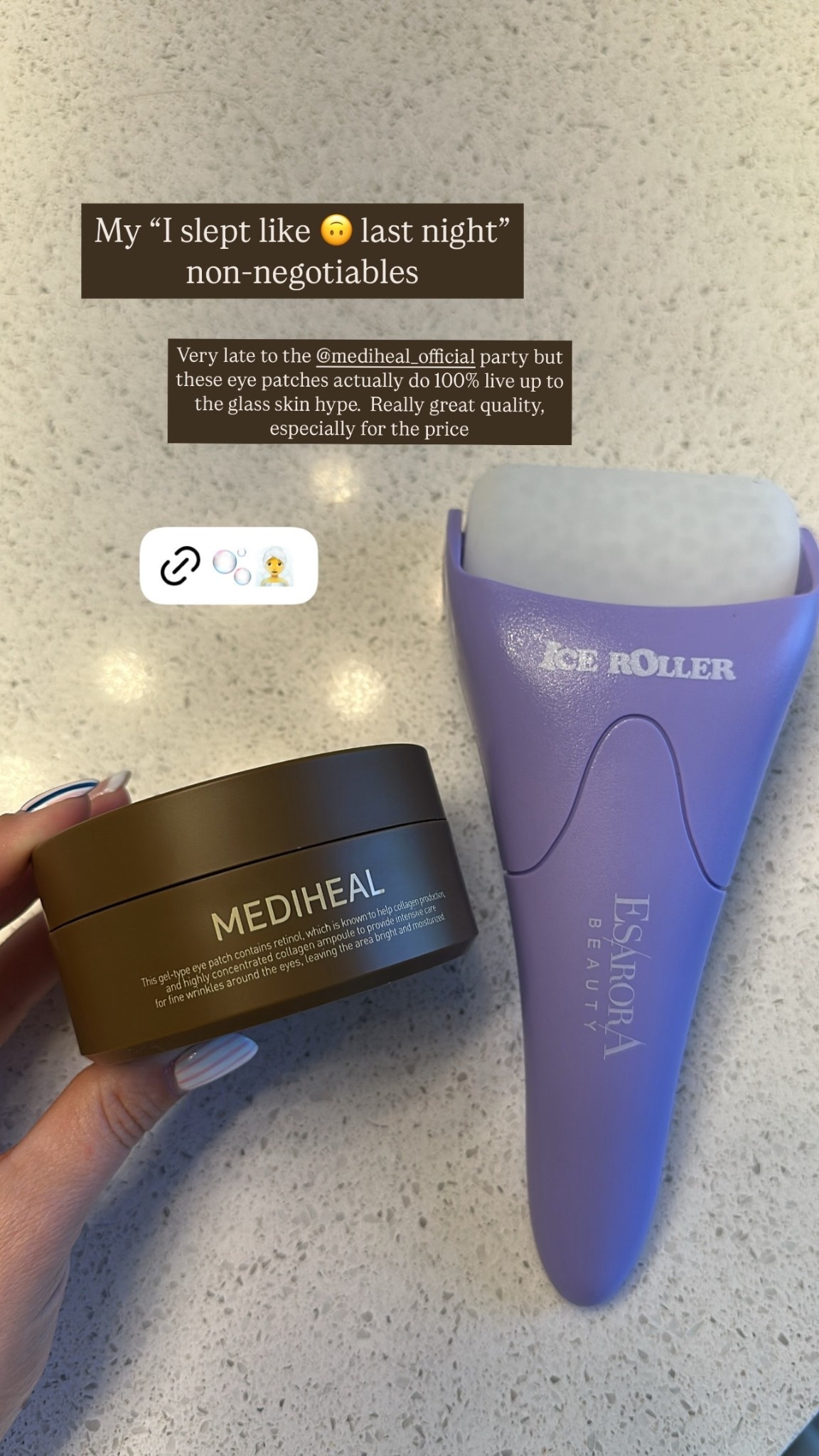 My “I slept like 🙃 last night” non-negotiables  Very late to the @mediheal_official party but these eye patches actually do 100% live up to the glass skin hype.  Really great quality, especially for the price