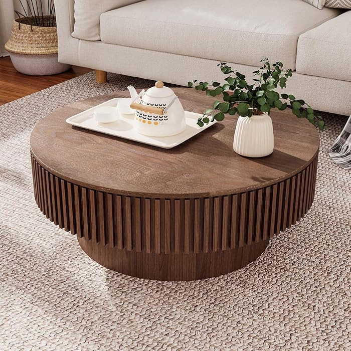 Round Coffee Table with Storage, Modern Wooden Coffee Table with Solid Wood Veneered, Circle Cent... | Amazon (US)