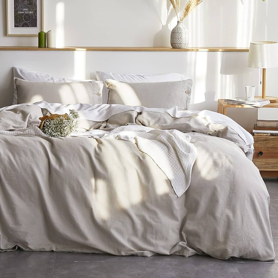 BEDSURE Linen Duvet Cover Queen Linen Cotton Blend Duvet Cover Set - 3 Pieces Comforter Cover Set... | Amazon (US)
