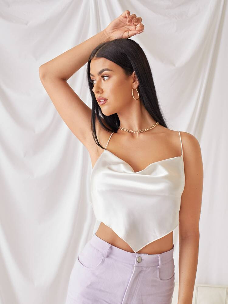 SHEIN privé Draped Collar Criss-cross Tie Backless Hanky Hem Cami Top | SHEIN