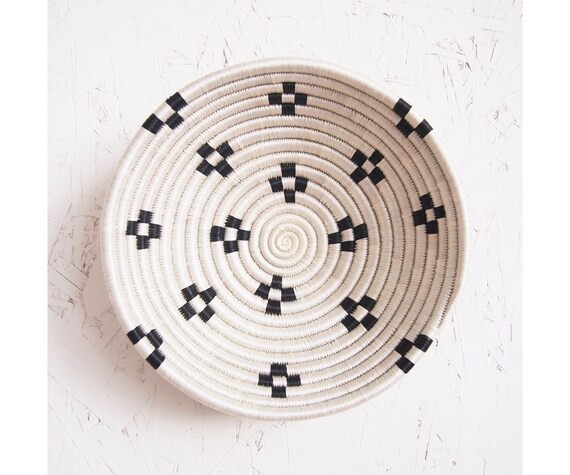 Small African Basket- Maraba // Rwanda Basket // Sisal & Sweetgrass Woven Basket // White, Black | Etsy (US)
