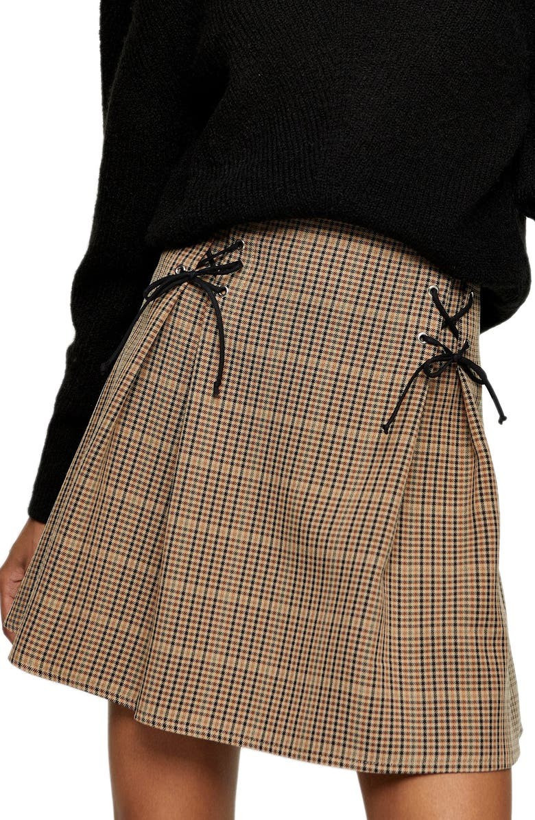 Lace-Up Check Miniskirt | Nordstrom