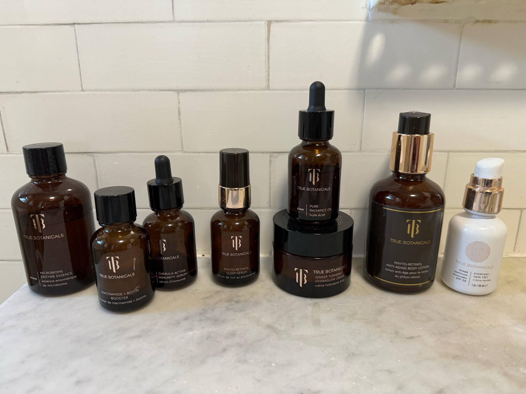 My nightly skincare lineup! I do this from left to right and my skin has never looked better!! The white bottle I use in the morning it’s the base of all my makeup! 