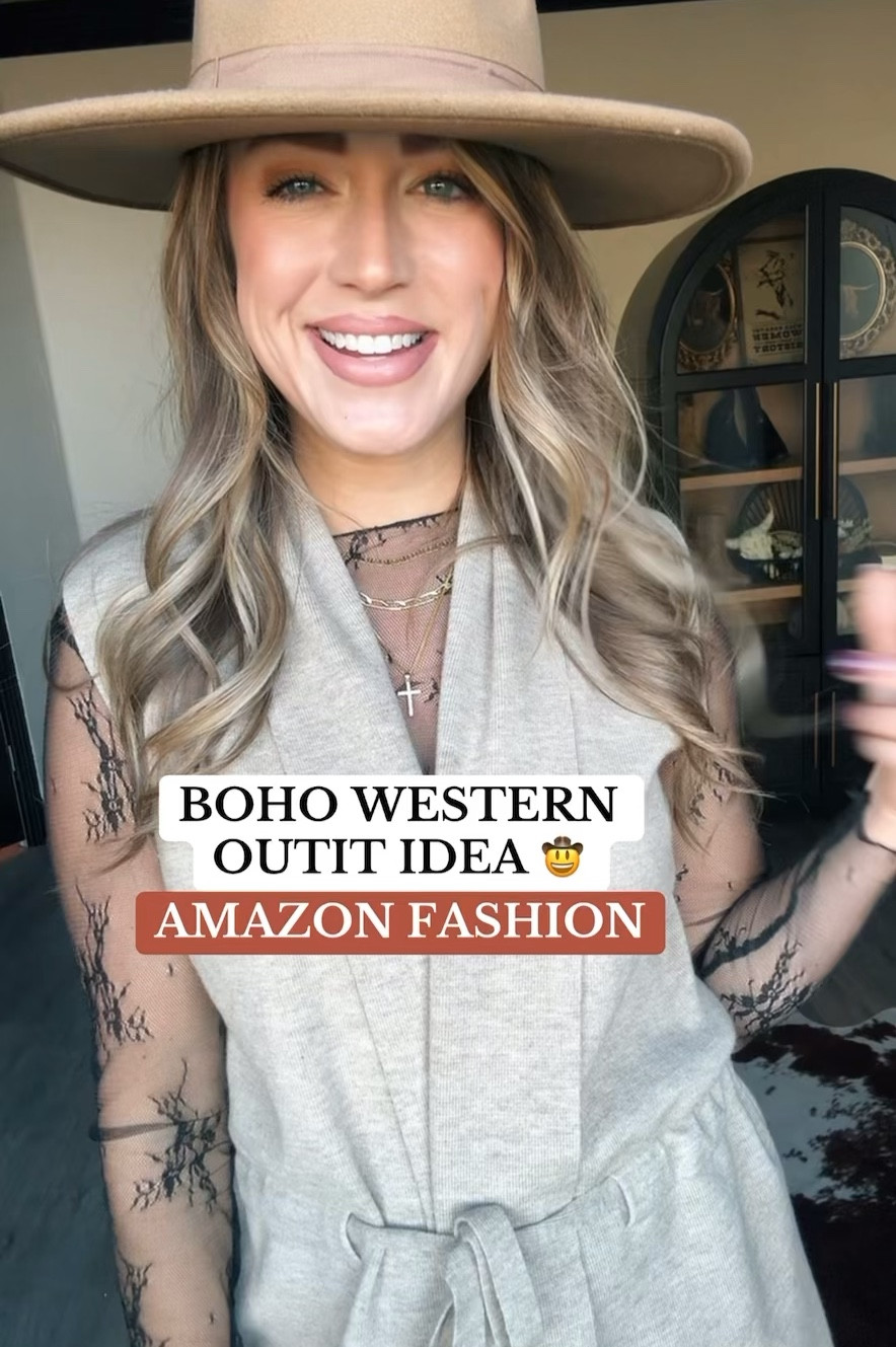 Amazon Boho Western outfit. Boho western style. Lace top outfit mesh top outfit. Leopard wide legged pants. Wide brim hat. Western style inspo. Rodeo chic. Western style.

#LTKStyleTip #LTKFindsUnder50 #LTKWatchNow
