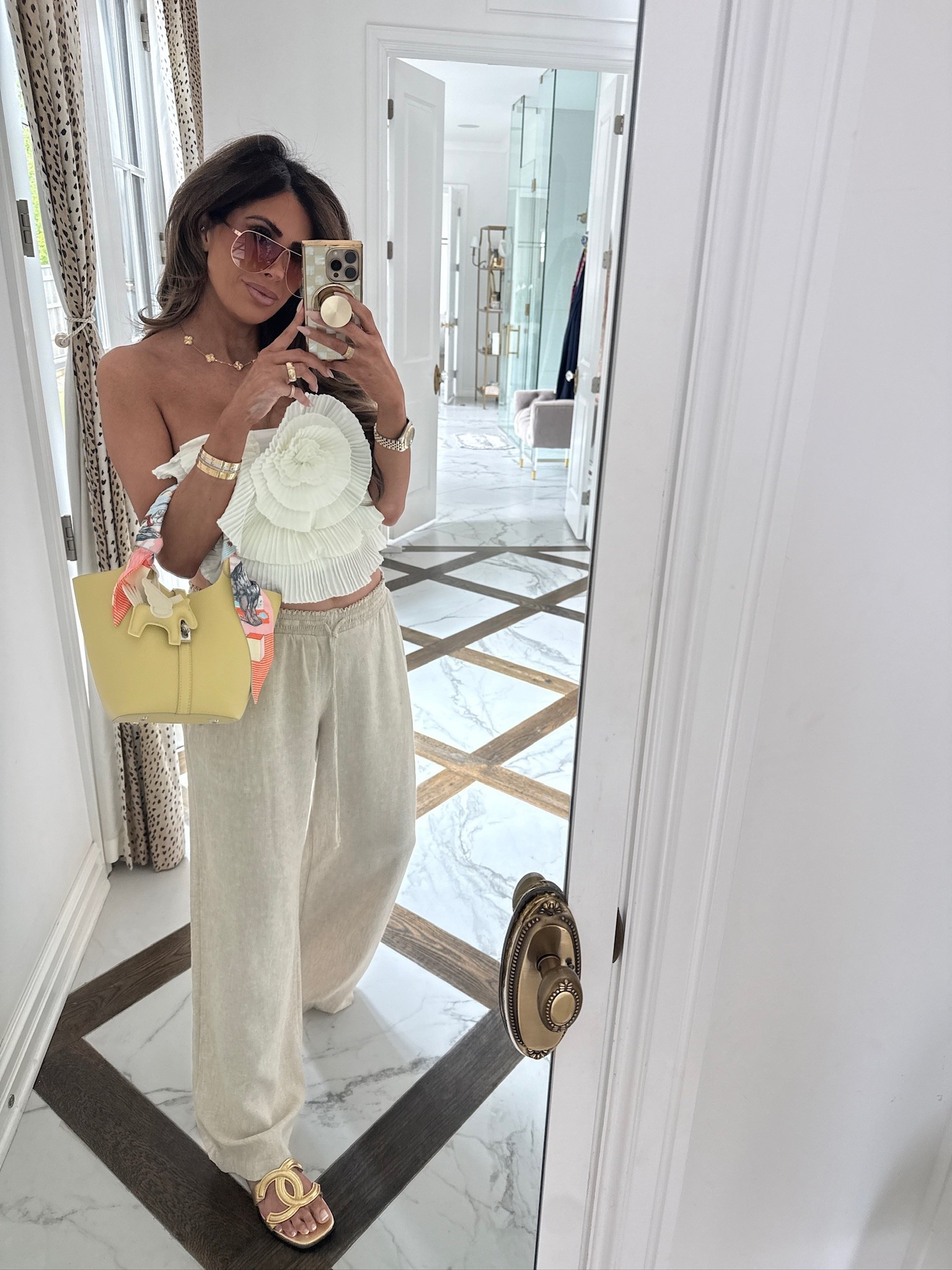 Wearing a size medium in this top and size medium in linen pants! It does run big so size down!! This lookalike picotin bag and twilly are both Amazon as well! 

Amazon finds, Amazon fashion, White Flower Top, Strapless white top, Amazon top, Picotin, Twilly, Chanel Sunglasses, Spring outfits, Spring outfits 2026, Summer outfit, Emily Ann Gemma

#LTKootd #LTKSeasonal #LTKdayinmylife