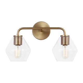 Jett 17 in. 2-Light Satin Brass Bathroom Vanity Light with Clear Glass Shades | The Home Depot