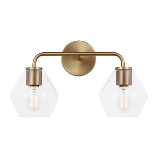 Jett 17 in. 2-Light Satin Brass Bathroom Vanity Light with Clear Glass Shades | The Home Depot