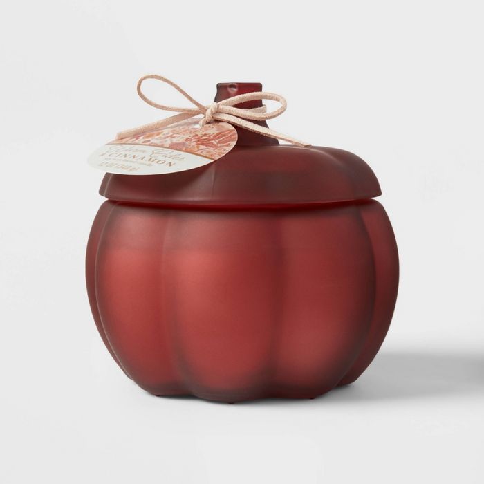 Medium Pumpkin Warm Cider and Cinnamon Red Marsala Candle - Threshold&#8482; | Target