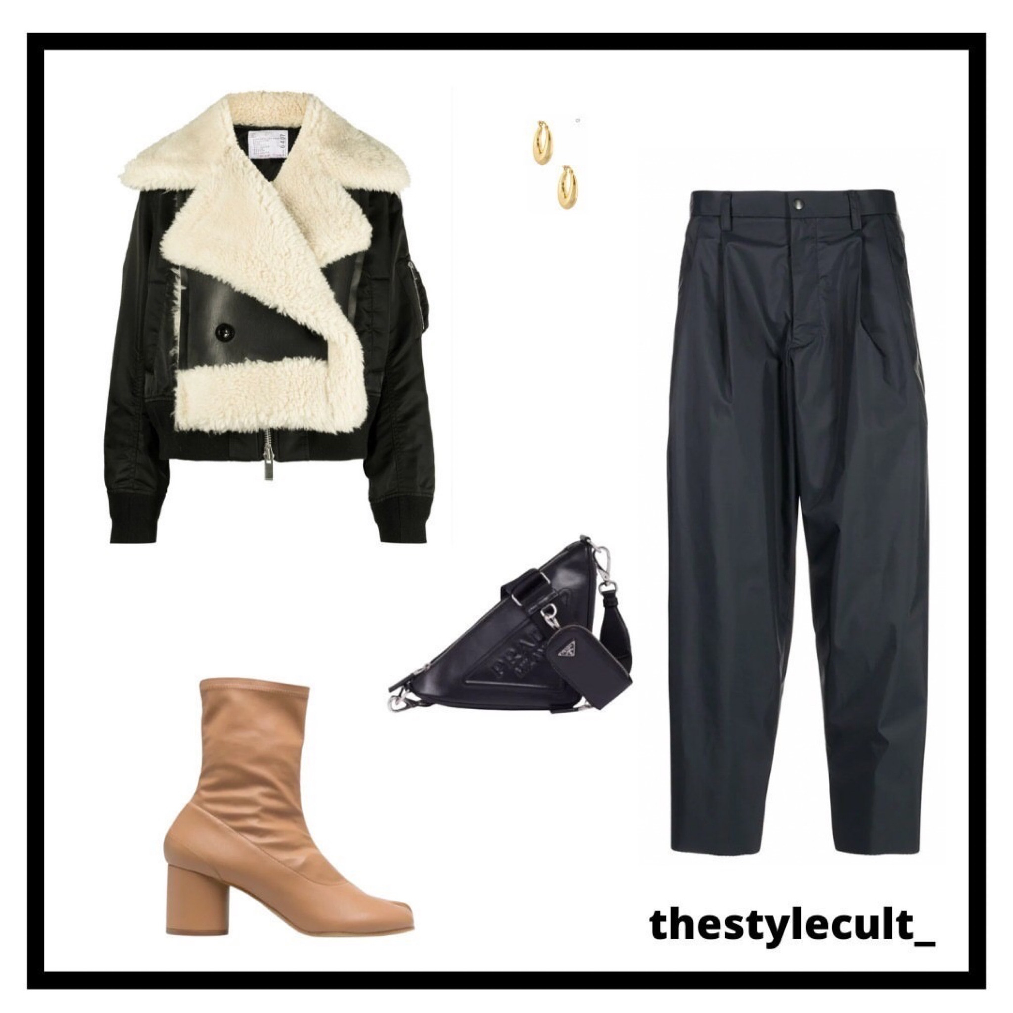 • sacai wool-trim faux-leather jacket | gold hoops | kolor cropped cigarette trousers| lemaire long-sleeved turtle neck top | maison marigela boots | prada shoulder bag

#LTKSeasonal #LTKstyletip #LTKitbag