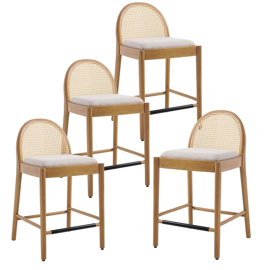 HEAH-YO Rattan Counter Stools Set of 4, 26 Inches Counter Height Bar Stools with Rattan Backs and... | Amazon (US)