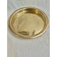 Vintage 10.5"" Round Brass Reticulated Gallery Tray | Etsy (US)