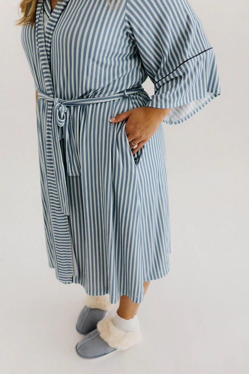 Blue Striped Ribbed Robe | Shop Staykation