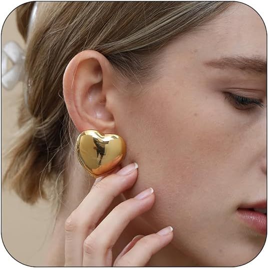 Apsvo Chunky Gold/Silver Hoop Earrings for Women, Statement Heart Earrings Hypoallergenic Gold Pl... | Amazon (US)