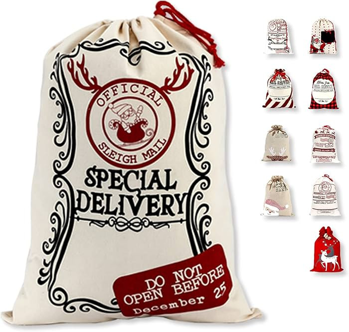Christmas Santa Sack, Large Christmas Canvas Gift Bag with Drawstring, [Place to Write Wishes] Re... | Amazon (US)