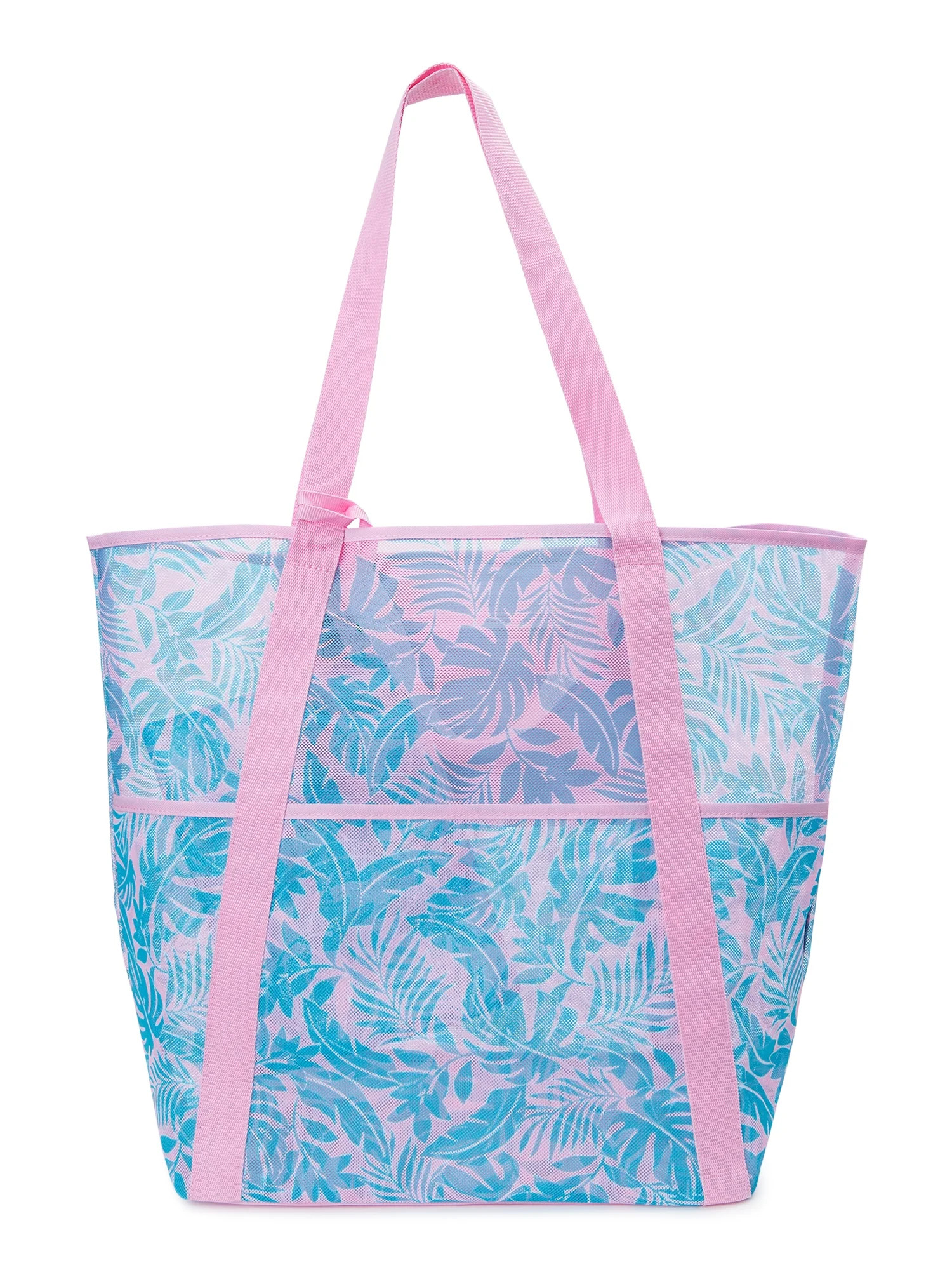 Time and Tru Women's Mesh Beach Tote Handbag, Tropical Leaf - Walmart.com | Walmart (US)