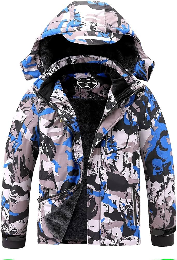 OHSNMAKSL Boy's Waterproof Ski Jacket Warm Winter Snow Coat Kids Fleece Snowboarding Jackets Thic... | Amazon (US)