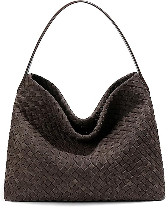 Woven Suede Shoulder Bag for Women Suede Hobo Bag Tote Elegant Handbag Satchel for Work Travel | Amazon (US)