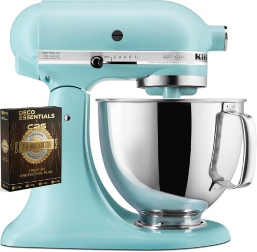 KitchenAid Artisan Series 5 Quart Tilt Head Stand Mixer with Pouring Shield KSM150PS, Mineral Water Bundle with Deco Essentials Exclusive CPS 1 Year Extended Protection Pack | Amazon (US)