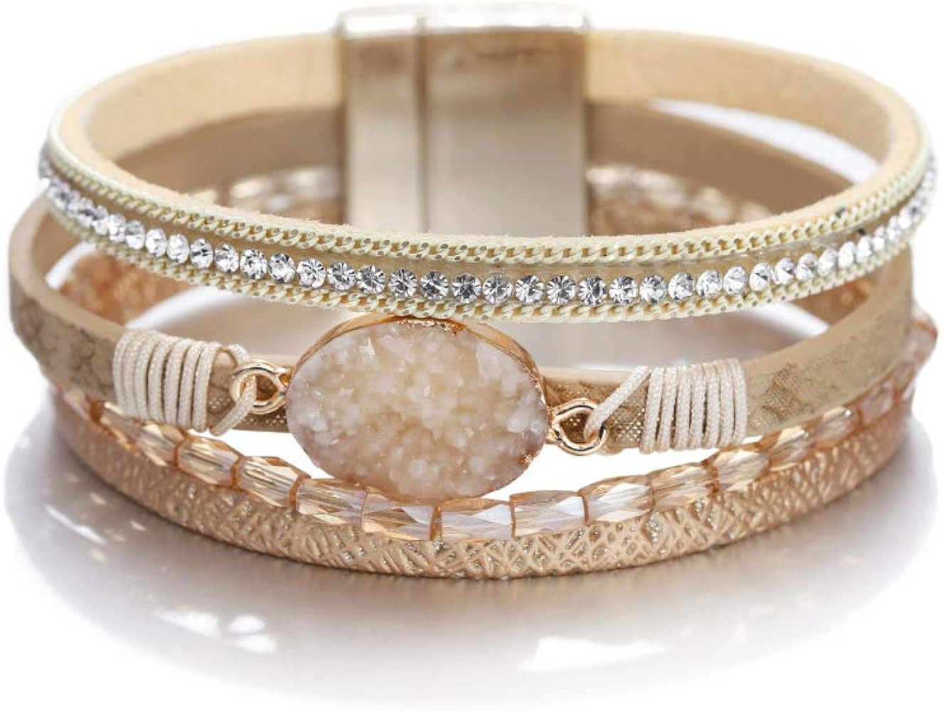 Fesciory Leopard Bracelet for Women Wrap Multi-Layer Leather Bracelet Magnetic Clasp Cuff Bangle ... | Amazon (US)