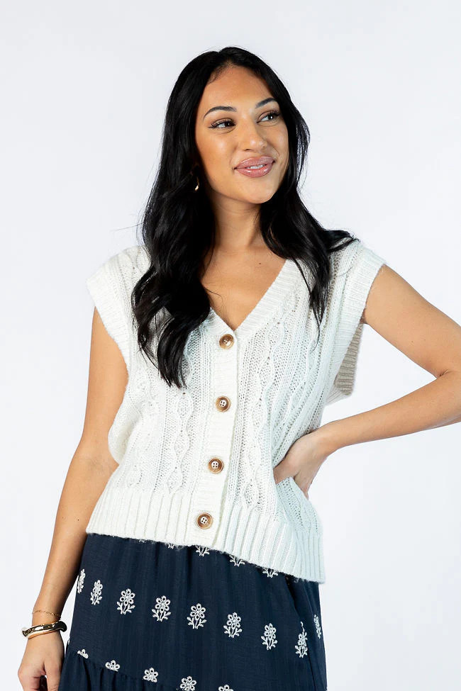 Weather It Together Ivory Cable Knit Sweater Vest | Pink Lily