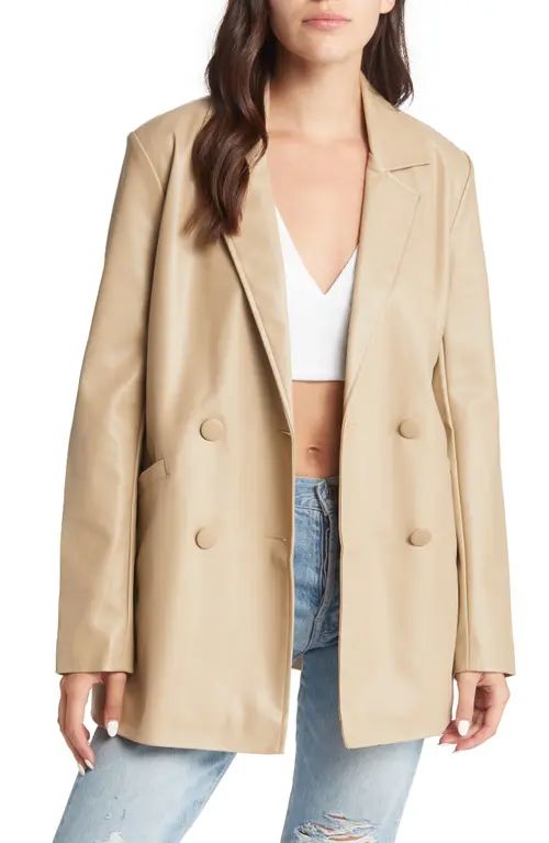 Topshop Oversize Double Breasted Faux Leather Blazer in Brown at Nordstrom, Size 0 Us | Nordstrom