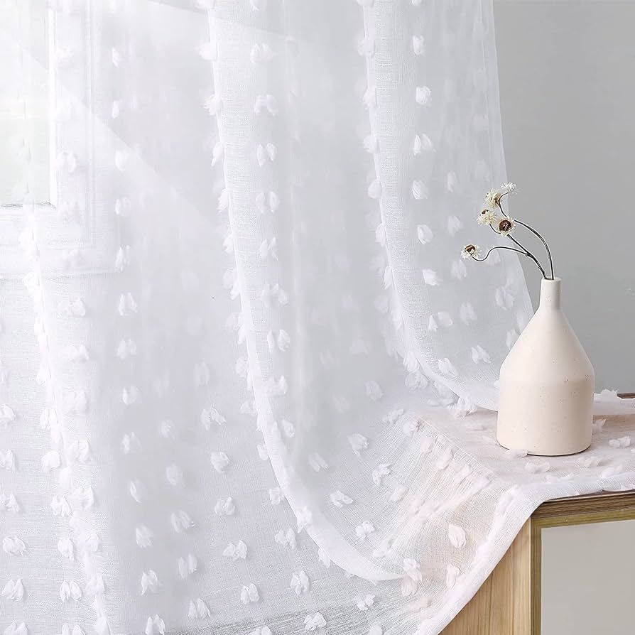 Guken White Sheer Curtains 84 Inches Long for Living Room Bedroom 2 Panels Boho Farmhouse White T... | Amazon (US)