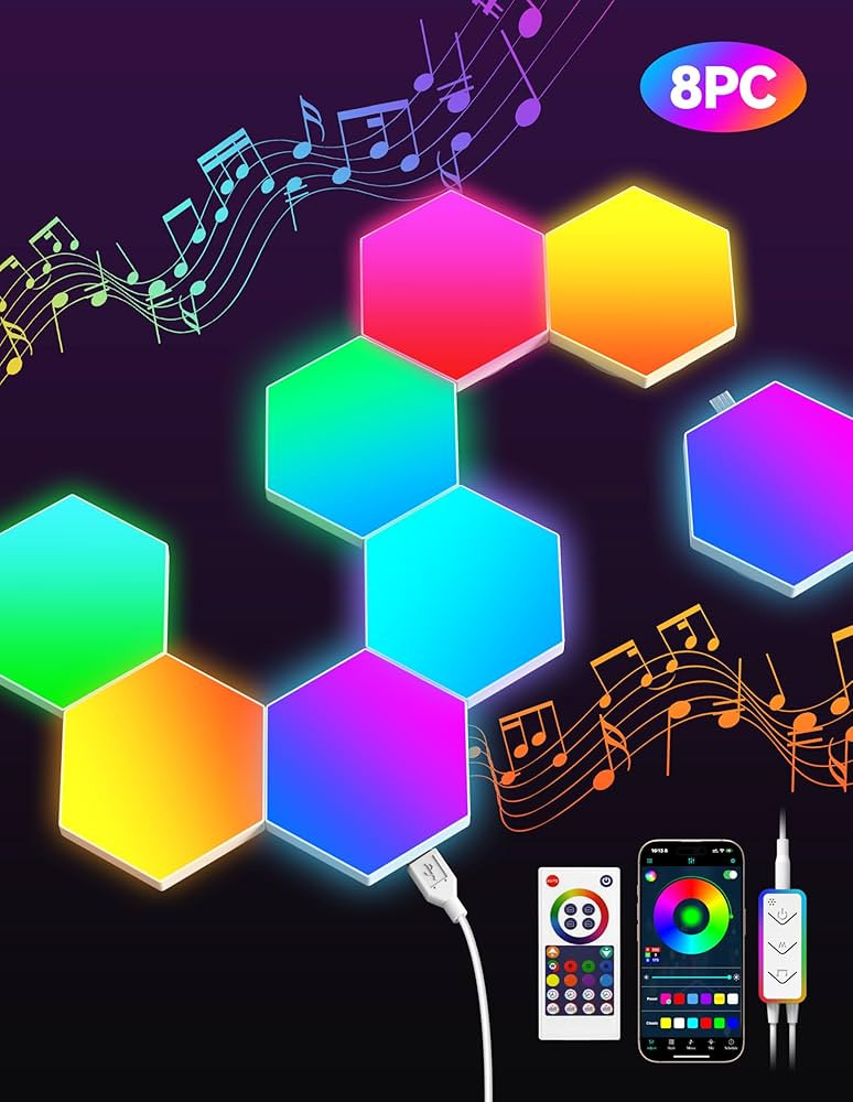 TECKNET Hexagon Light Panel - 8 Pack Smart APP RGB Hexagon LED Lights Wall Lights with Remote Con... | Amazon (US)