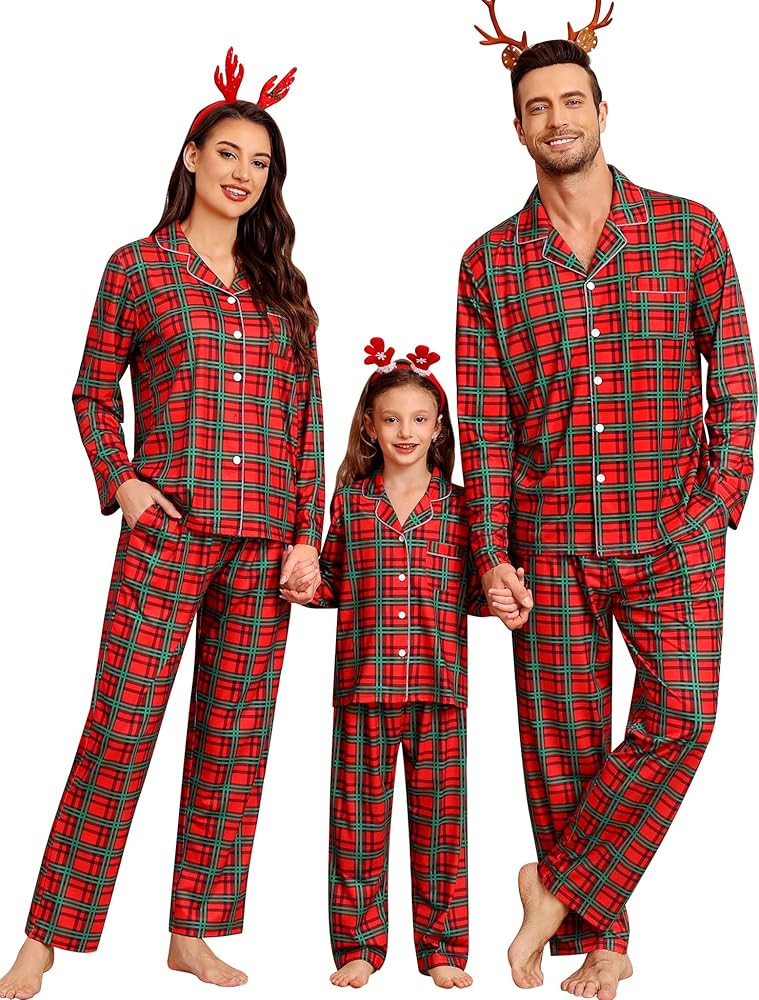 SWOMOG Family Christmas Pajamas Set Party Holiday Sleepwear Long Sleeve Button-Down Loungewear Se... | Amazon (US)