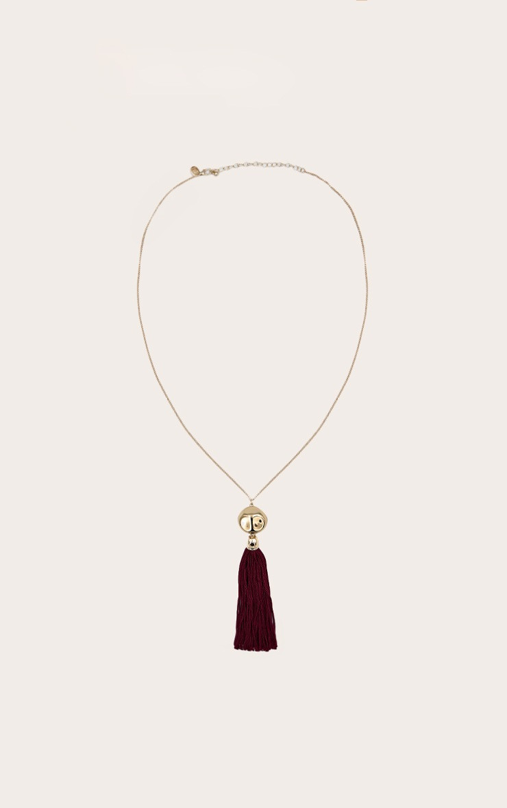 Gold Long Burgundy Tassel Necklace | PrettyLittleThing IE
