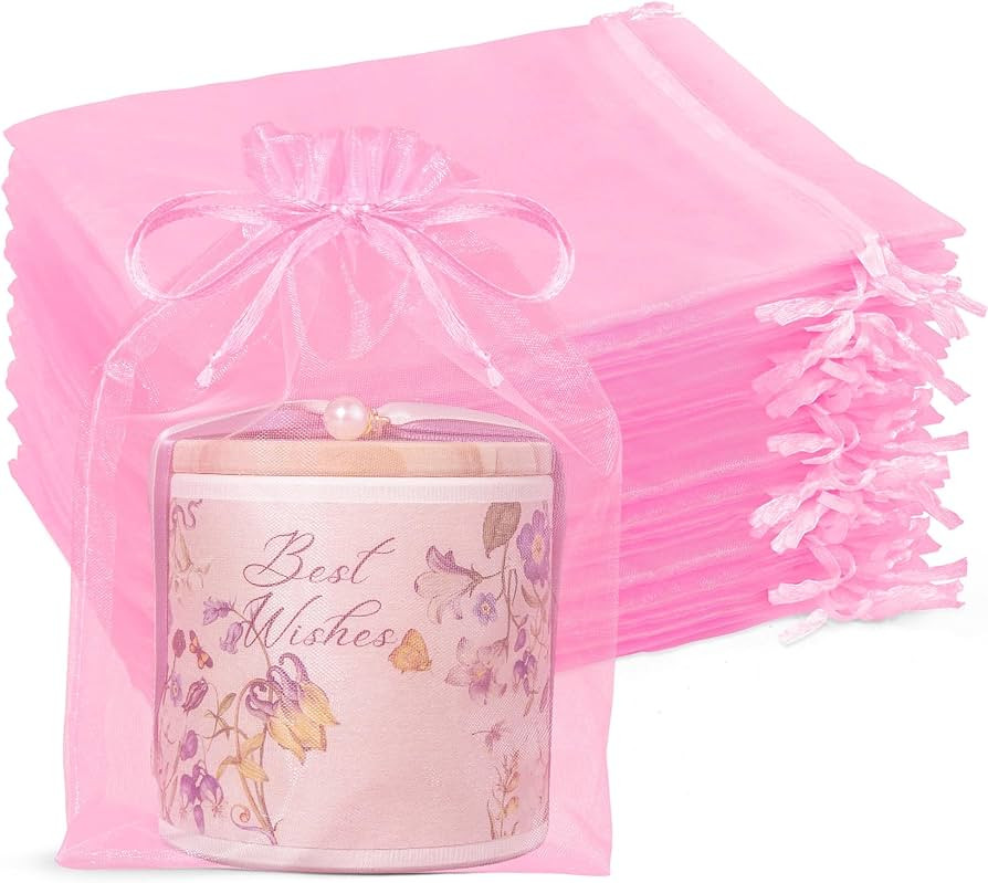 Crweety 50 Pcs Pink Organza Bags 6x9 Inches, Large Mesh Gift Bags Drawstring, Jewelry Treat Mesh ... | Amazon (US)