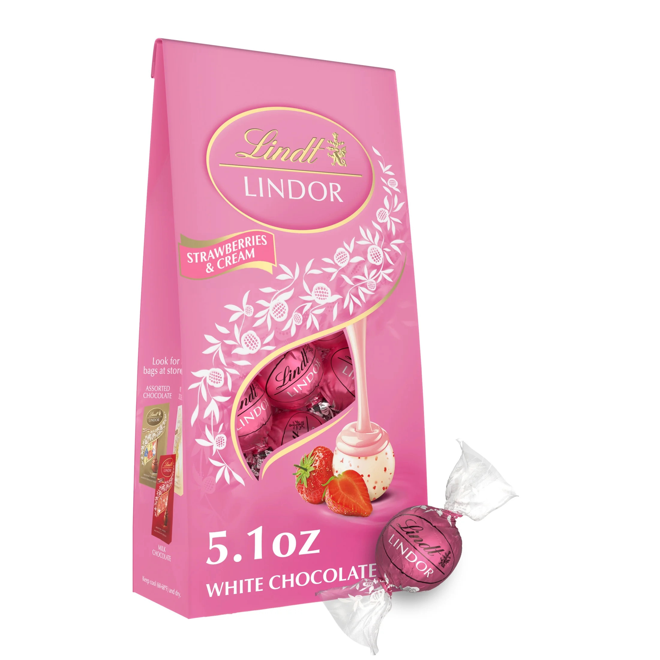 Lindt LINDOR Strawberries and Cream White Chocolate Candy Truffles, White Chocolate with Strawber... | Walmart (US)