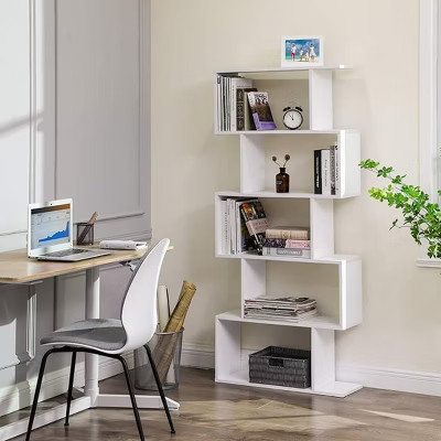 5-Tier MDF Bookshelf with Open Shelves and Modern Style for Living Room or Office White-3irtyhousy | Target