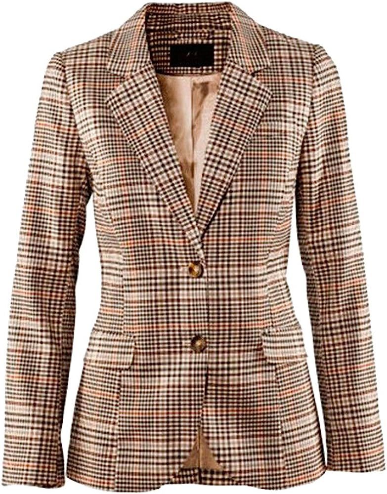 Women's Vintage Two Button Plaid Blazer Elbow Patch Slim Fit Long Blazer Jacket | Amazon (US)
