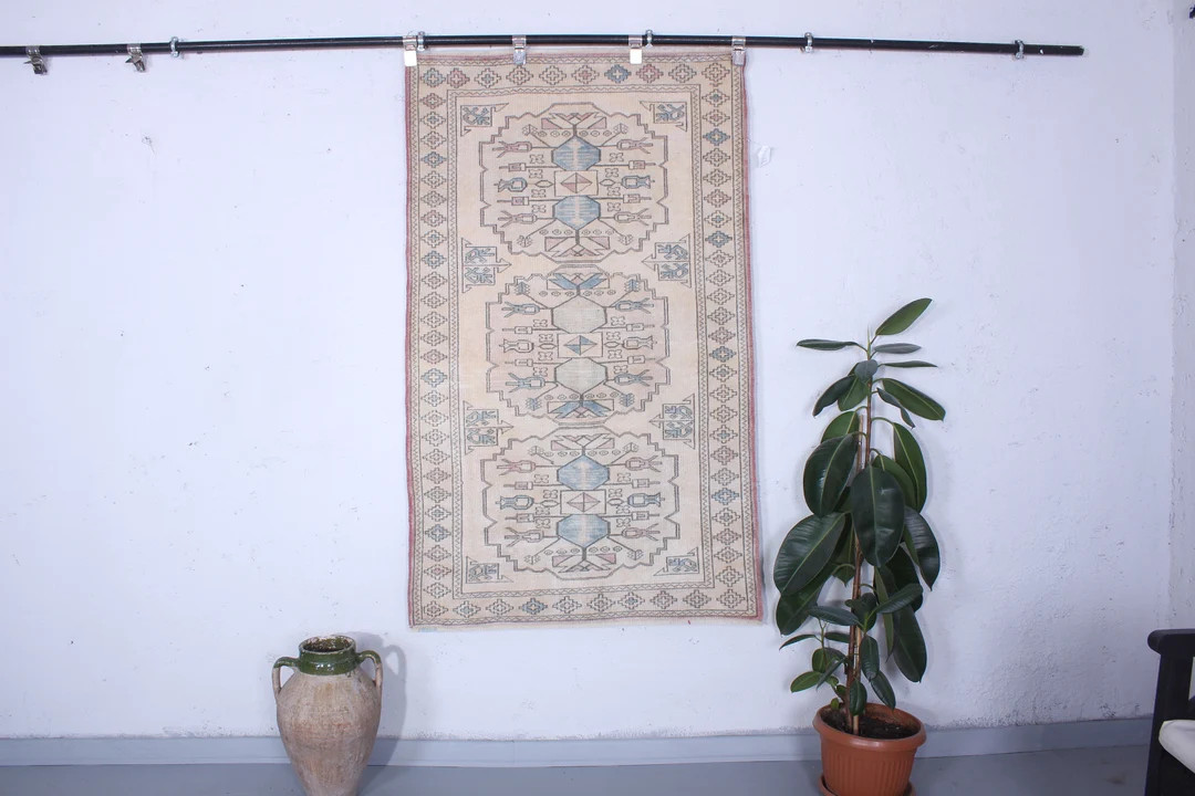 Small Vintage Rug, Blue Turkish Rug, Handmade Rugs, Turkish Area Rug, Kitchen Rug, Bedroom Rug, 3... | Etsy (US)