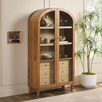 Walker Edison Darci Modern Arched Bookshelf Cabinet with Full-Length Glass Doors and Inner Drawer... | Amazon (US)