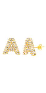 Initial Stud Earrings with Zirconia for Girl Womens-18K Gold Plated-925 Sterling Silver Stud-Init... | Amazon (US)