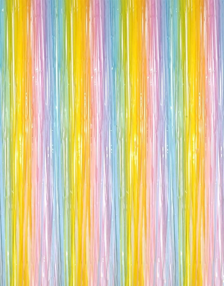 Shiny Rainbow Foil Fringe Curtain - 2pcs 3.2ft x 8.2ft Rainbow Party Streamers for Birthday Photo... | Amazon (US)